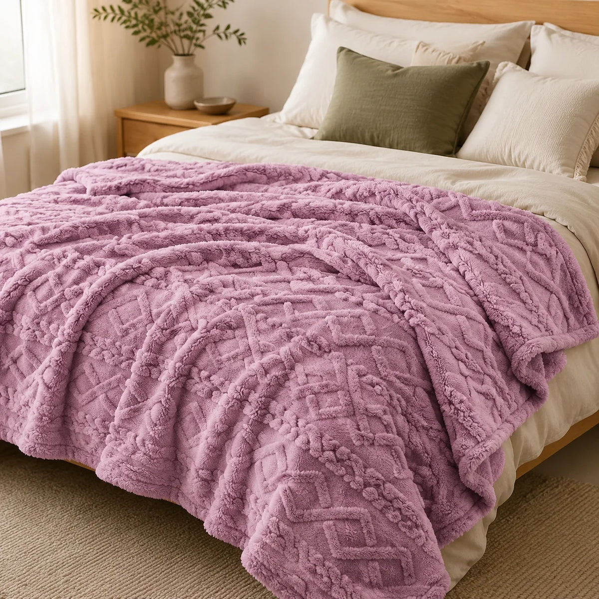 Throw Blanket Ruched Faux Fur Soft Microfiber Blend