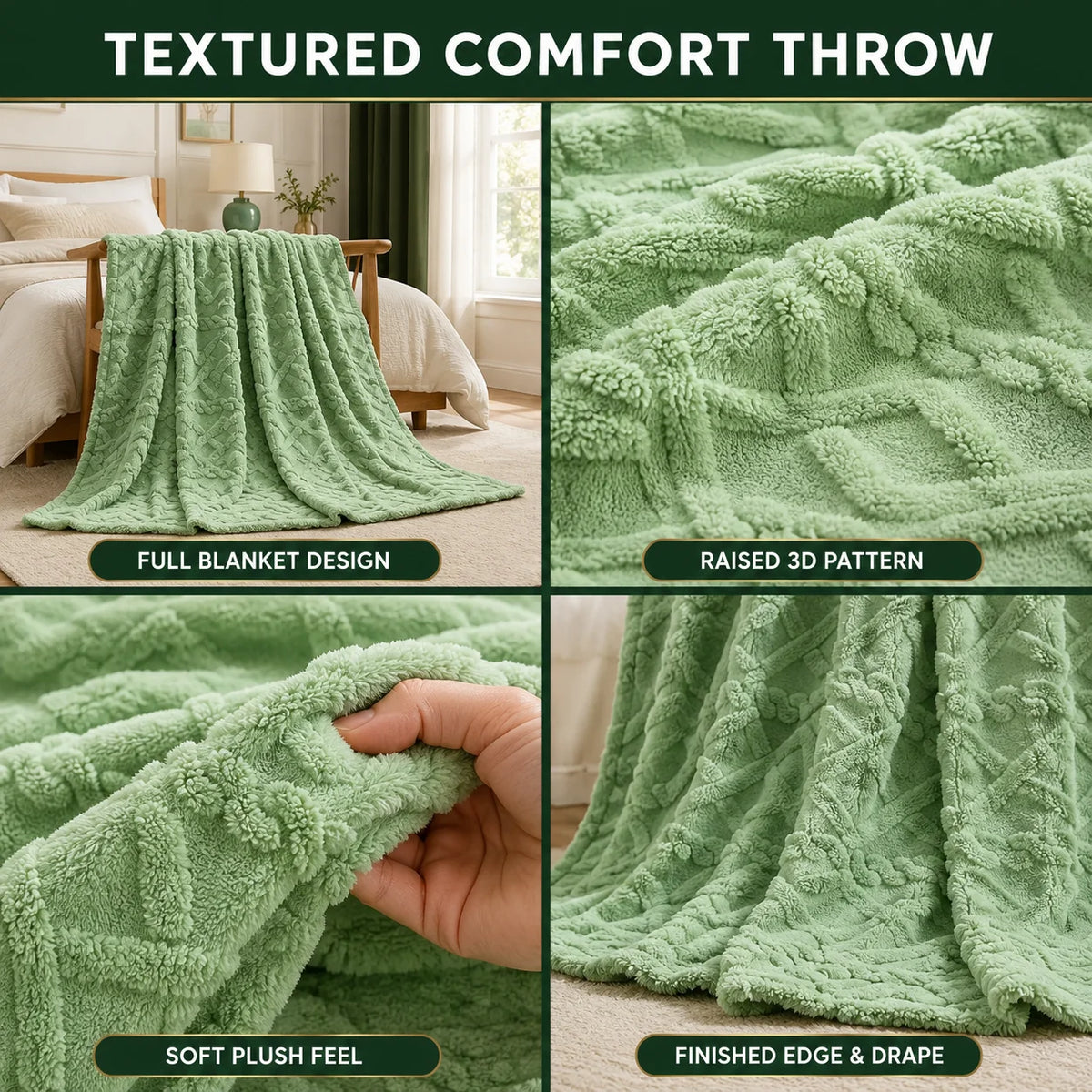 Throw Blanket Ruched Faux Fur Soft Microfiber Blend