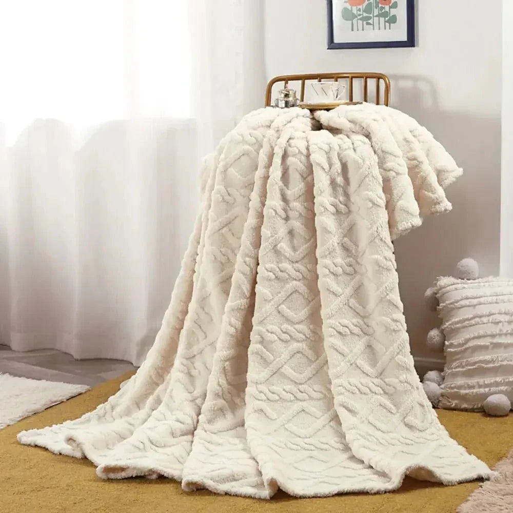 Throw Blanket Ruched Faux Fur Soft Microfiber Blend