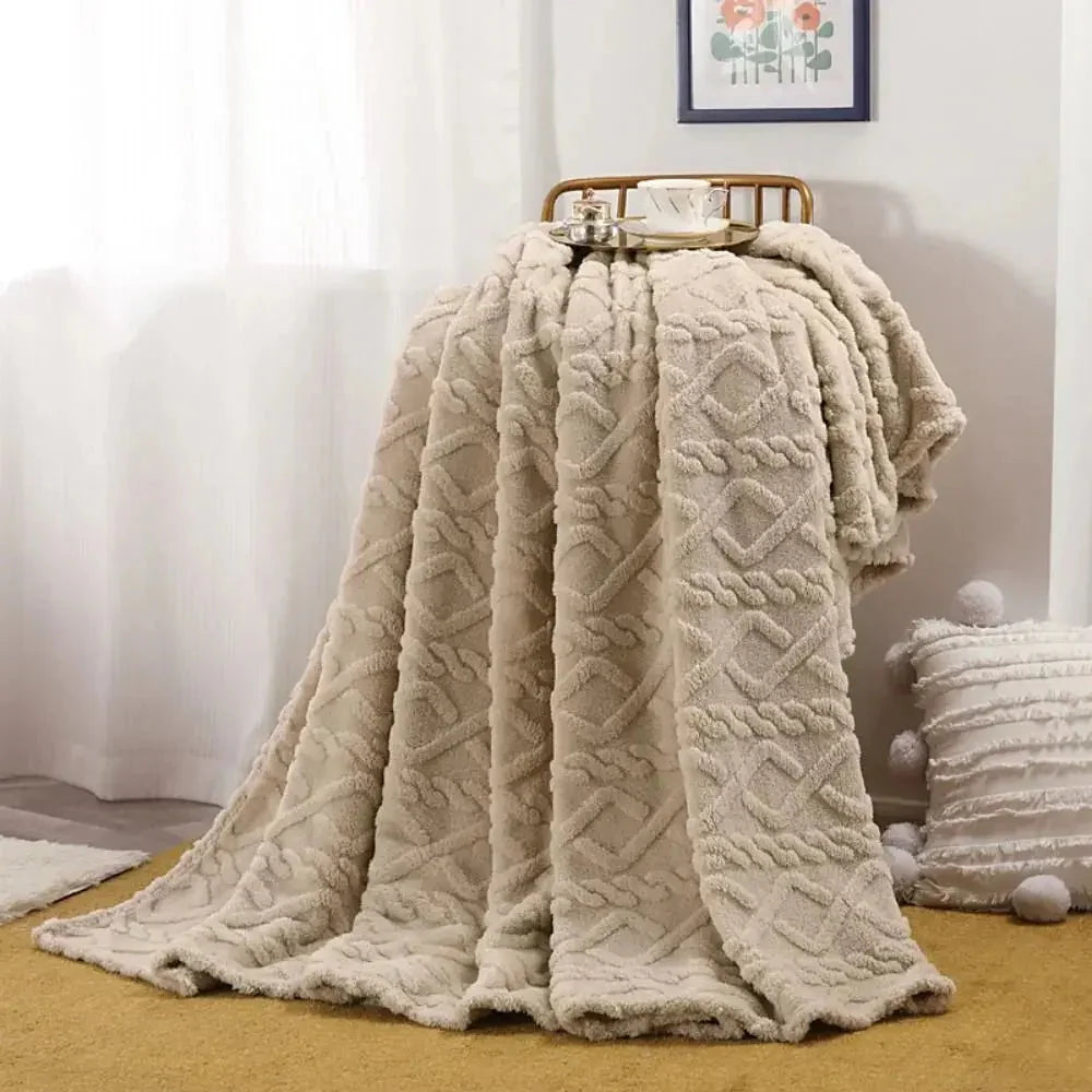 Throw Blanket Ruched Faux Fur Soft Microfiber Blend