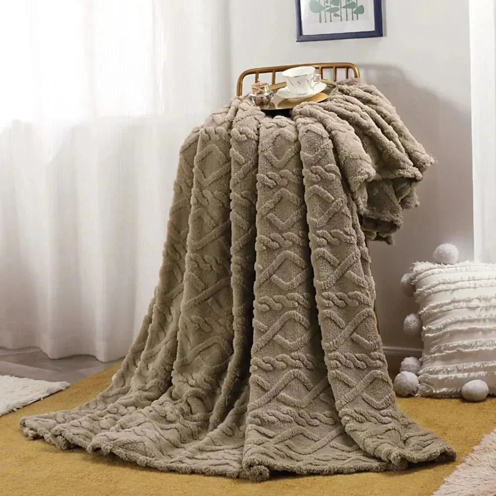Throw Blanket Ruched Faux Fur Soft Microfiber Blend