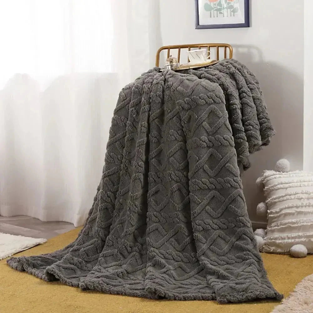 Throw Blanket Ruched Faux Fur Soft Microfiber Blend