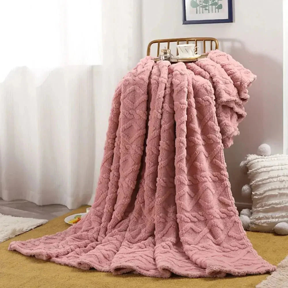 Throw Blanket Ruched Faux Fur Soft Microfiber Blend