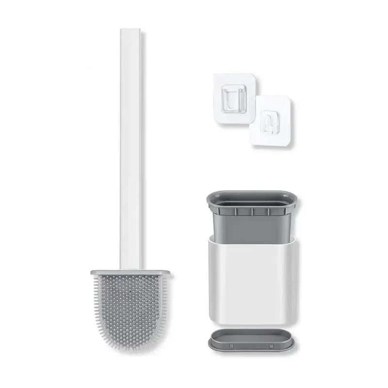 Toilet Brush Silicone D-Shaped Head No-Drill Ventilated Holder