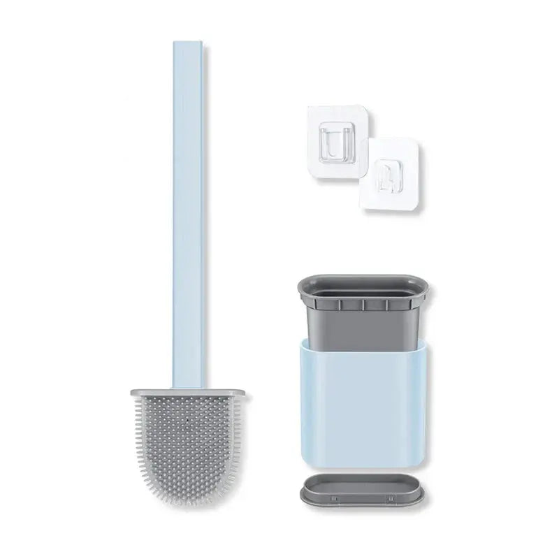 Toilet Brush Silicone D-Shaped Head No-Drill Ventilated Holder