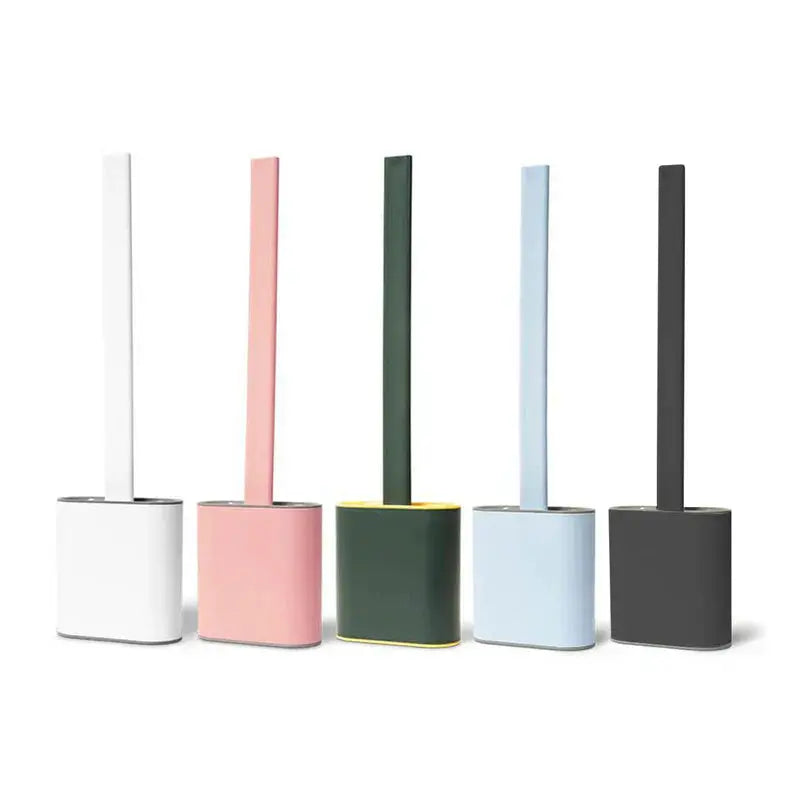 Toilet Brush Silicone D-Shaped Head No-Drill Ventilated Holder