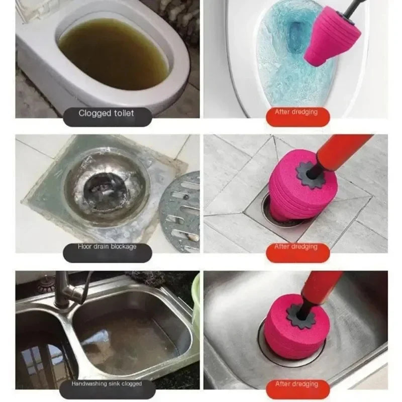 Toilet & Drain Plunger Air-Powered Stainless Steel Interchangeable Heads