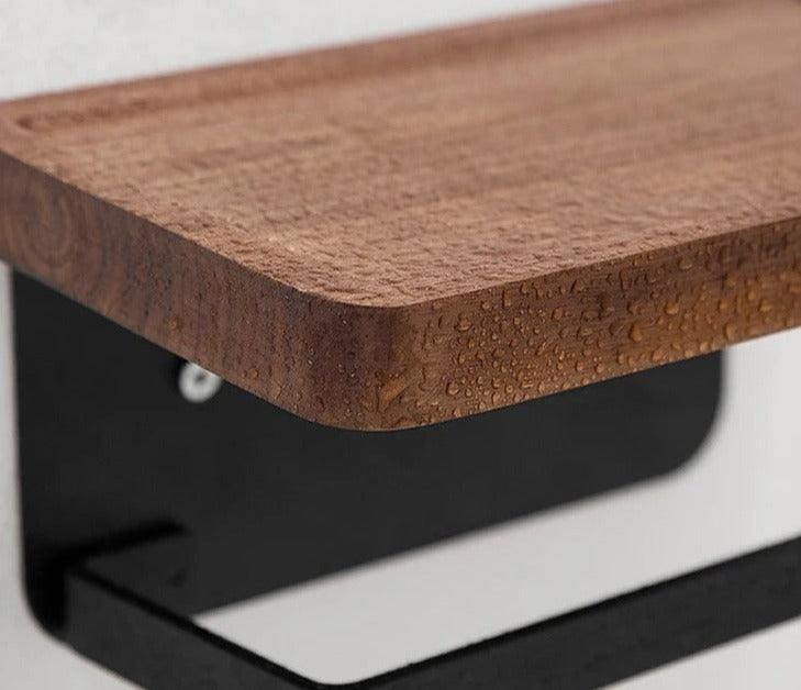 Toilet Paper Holder Solid Wood Ledge & Reinforced Metal
