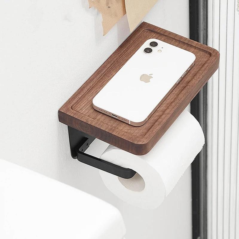 Toilet Paper Holder Solid Wood Ledge & Reinforced Metal
