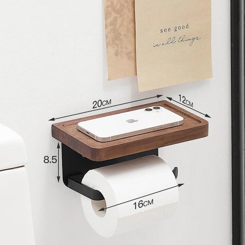 Toilet Paper Holder Solid Wood Ledge & Reinforced Metal