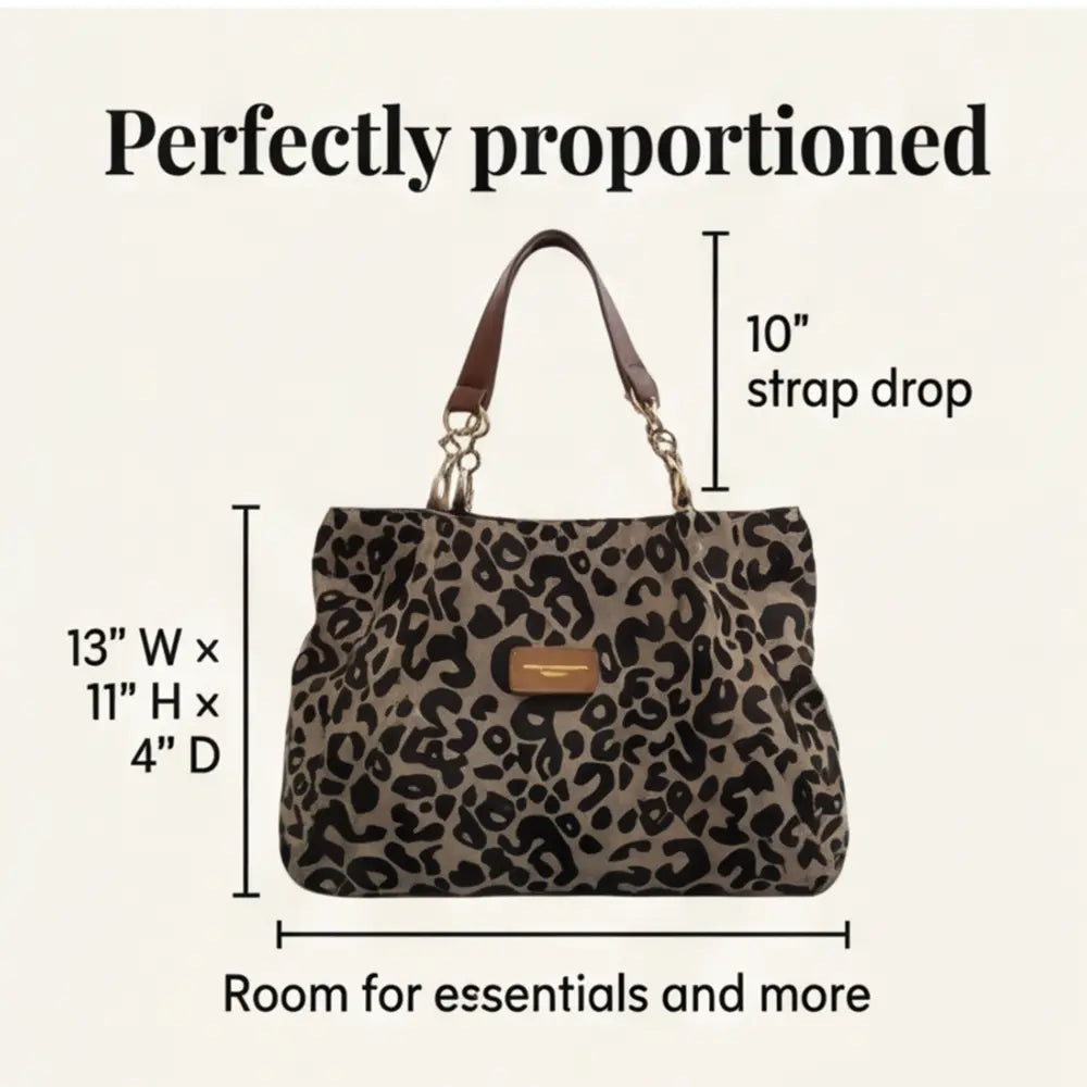 Tote Bag Leopard Canvas Gold Chain & Faux Leather Straps