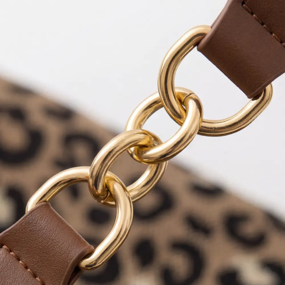 Tote Bag Leopard Canvas Gold Chain & Faux Leather Straps