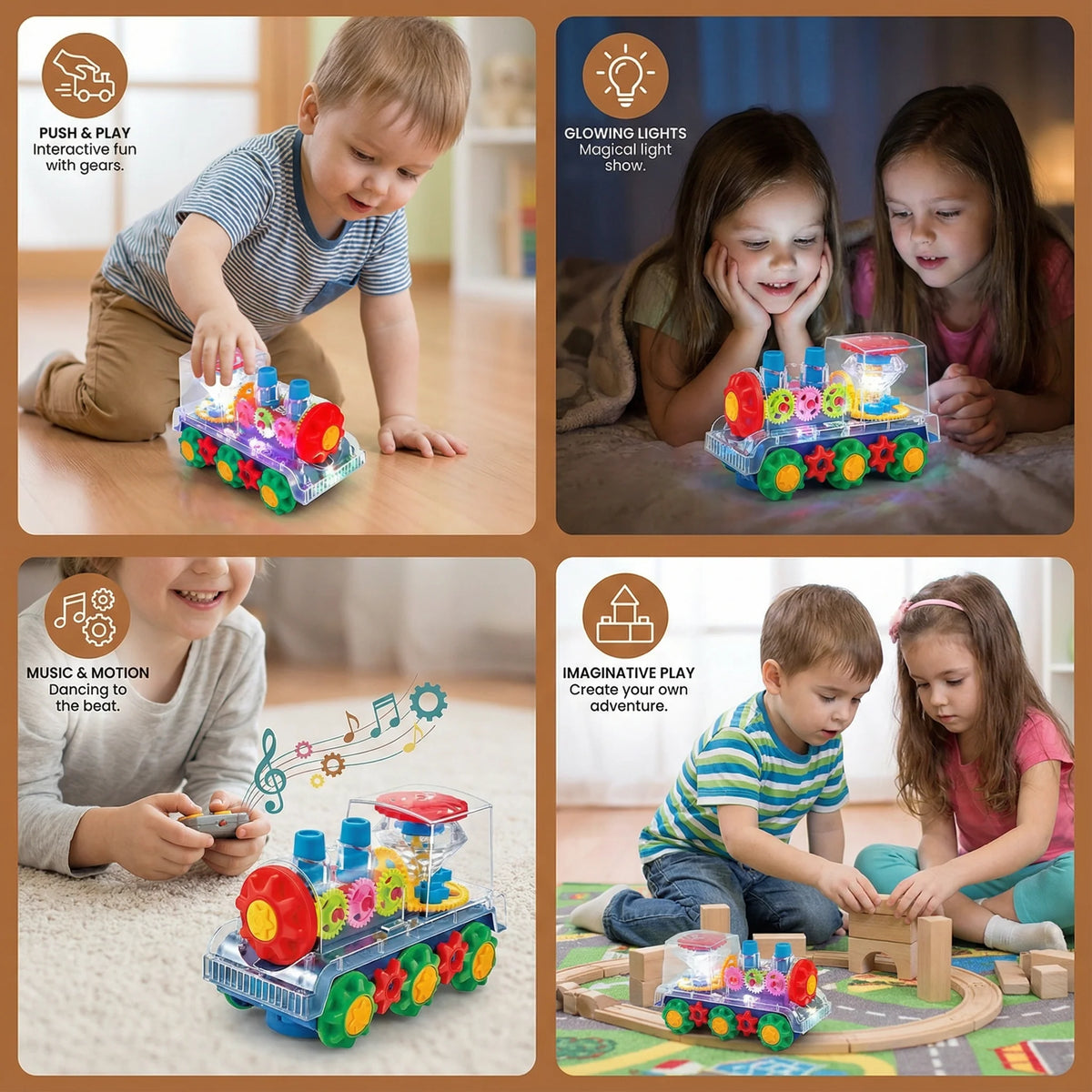 Toy Train Real Steam & Colorful Lights Auto-Reverse