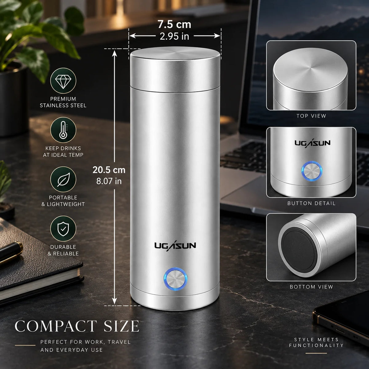 Travel Electric Kettle Stainless Steel Four Presets Auto Shut-Off