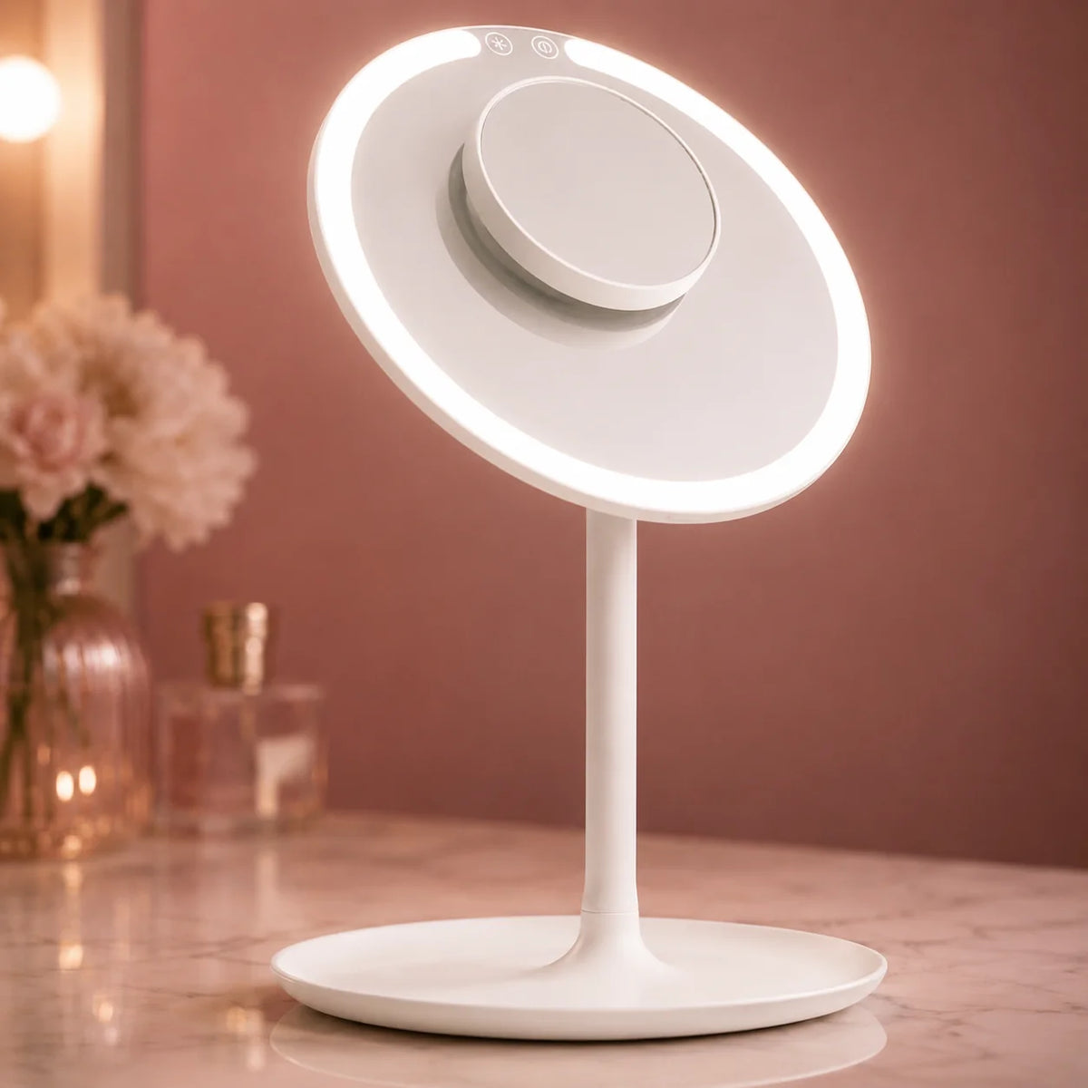 Travel Makeup Mirror 5x Magnification Dimmable LED USB Rechargeable