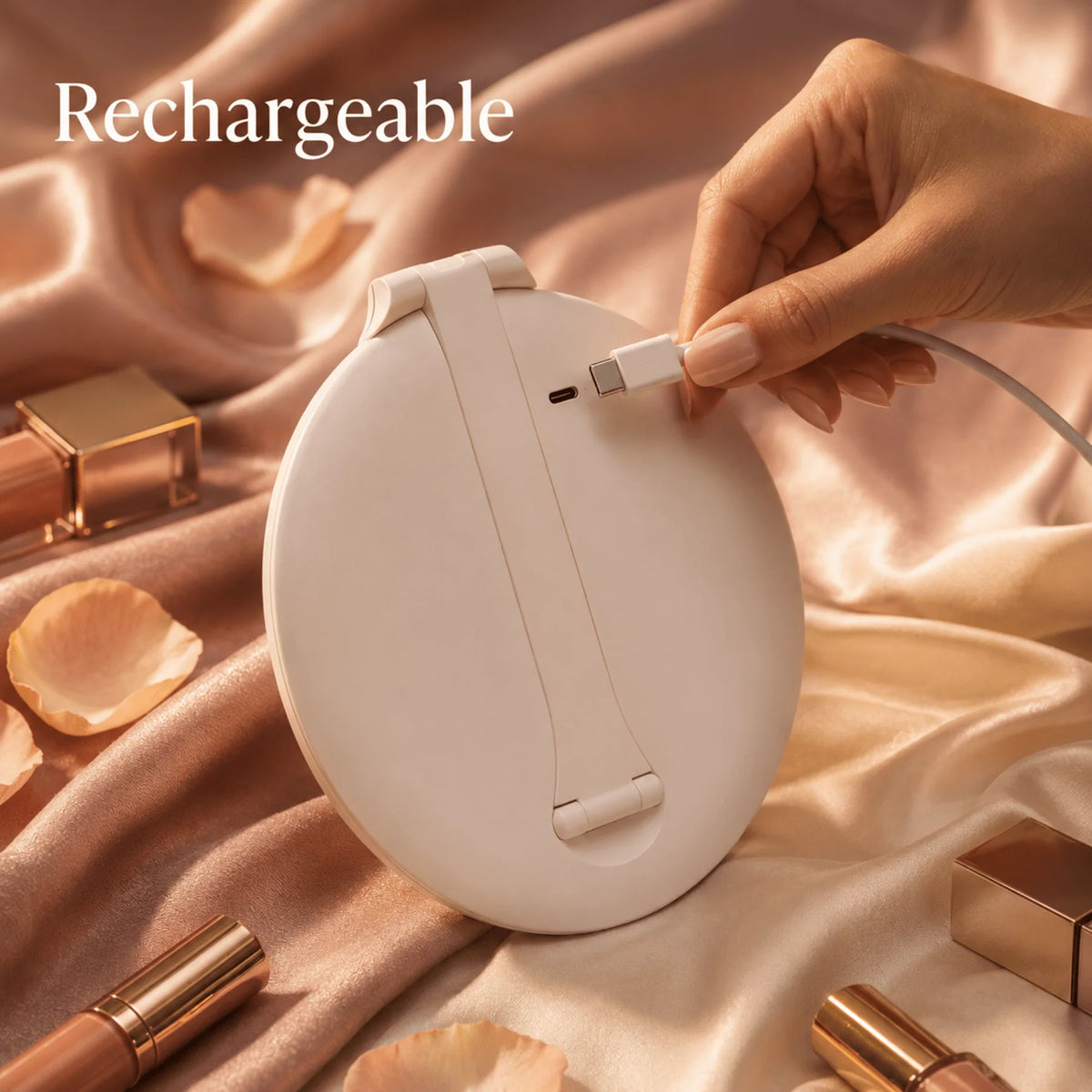 Travel Makeup Mirror 5x Magnification Dimmable LED USB Rechargeable