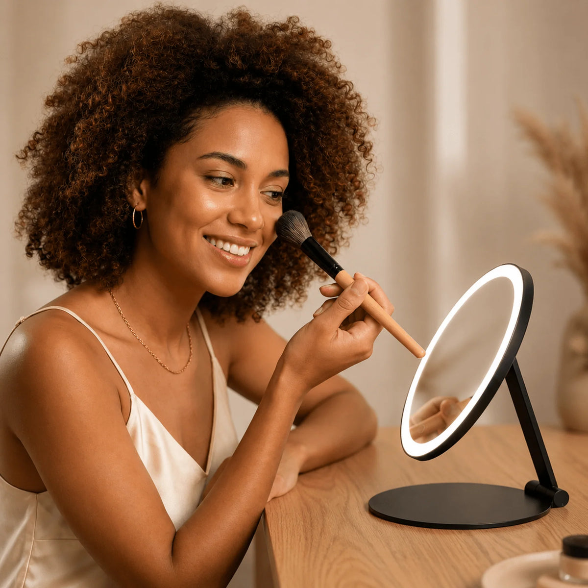 Travel Makeup Mirror 5x Magnification Dimmable LED USB Rechargeable