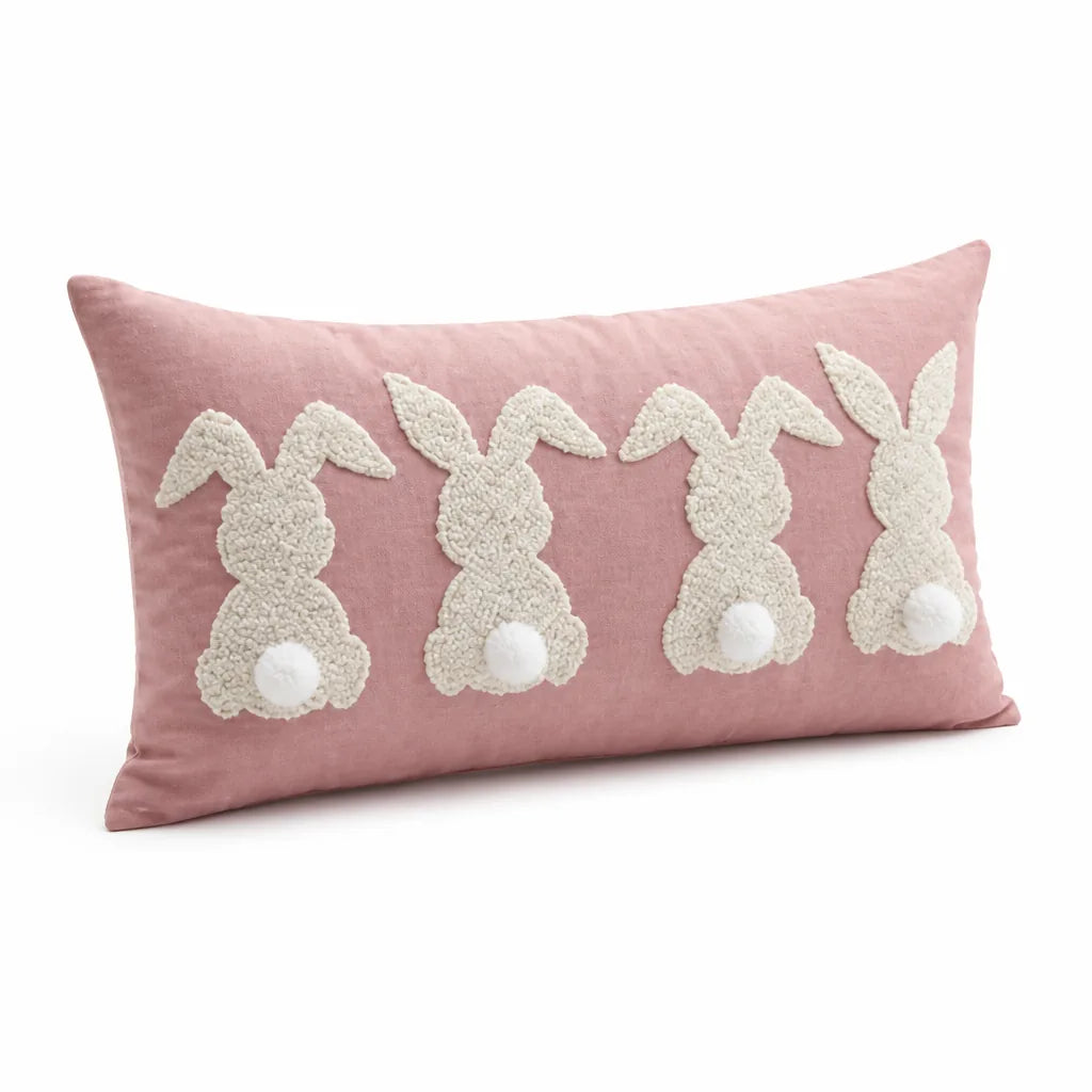 Tufted Bunny Applique Lumbar Throw Pillow Cover (Pom-Pom Tail)