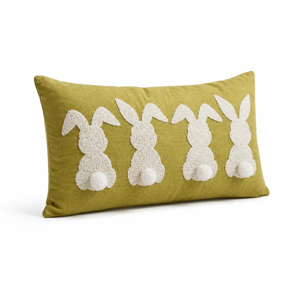 Tufted Bunny Applique Lumbar Throw Pillow Cover (Pom-Pom Tail)