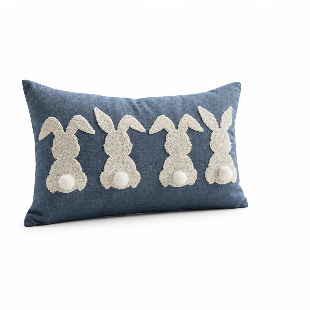 Tufted Bunny Applique Lumbar Throw Pillow Cover (Pom-Pom Tail)