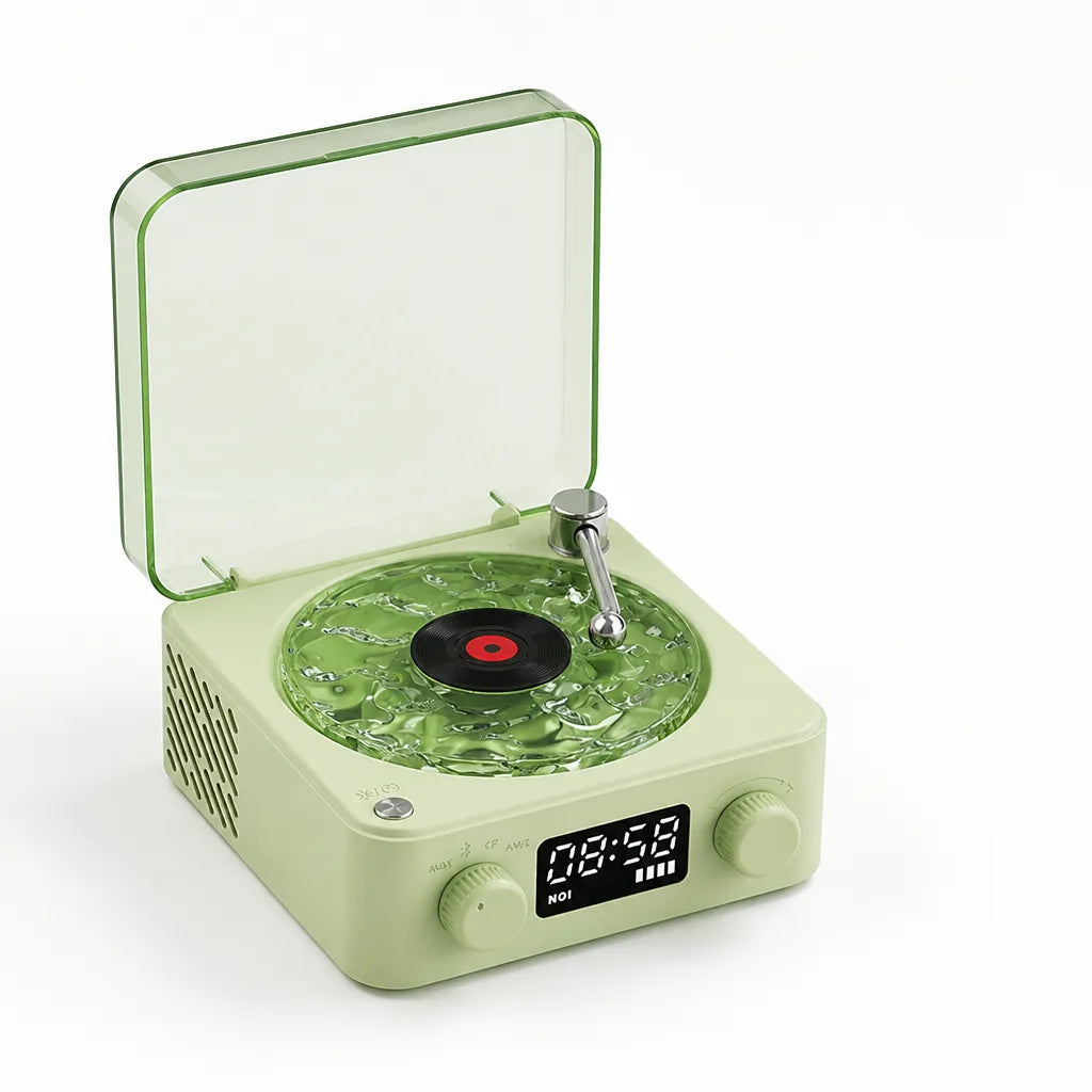 Turntable-Style Spinning Disc with RGB Light Bluetooth Speaker (360° Stereo)