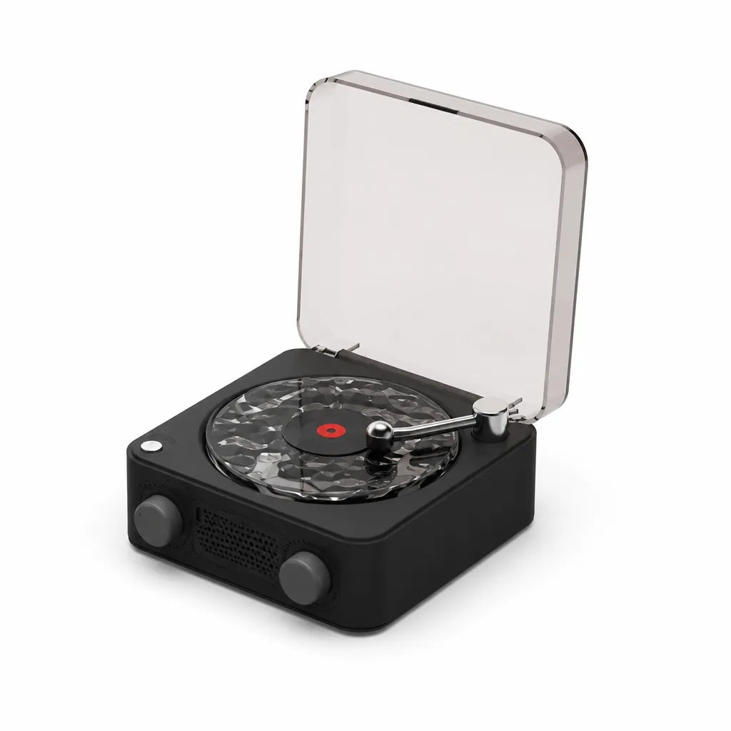 Turntable-Style Spinning Disc with RGB Light Bluetooth Speaker (360° Stereo)