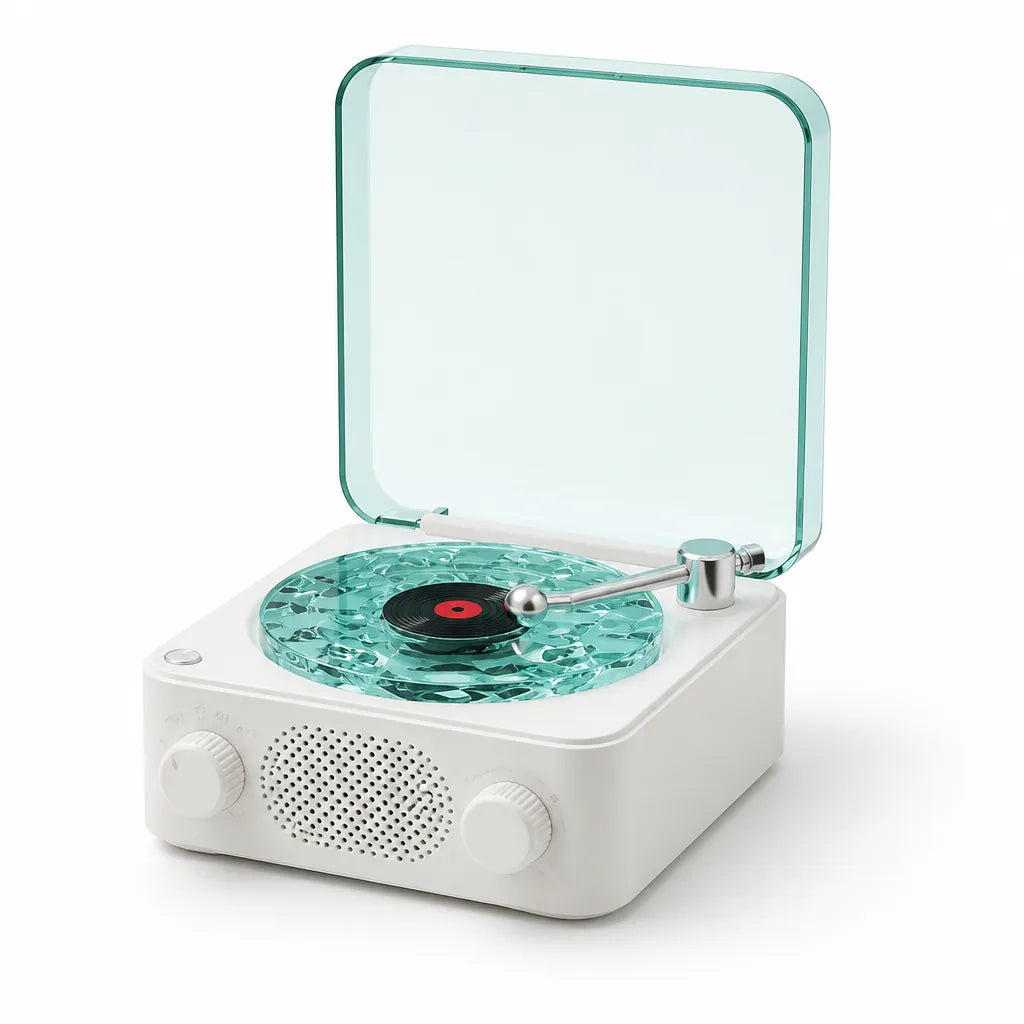 Turntable-Style Spinning Disc with RGB Light Bluetooth Speaker (360° Stereo)