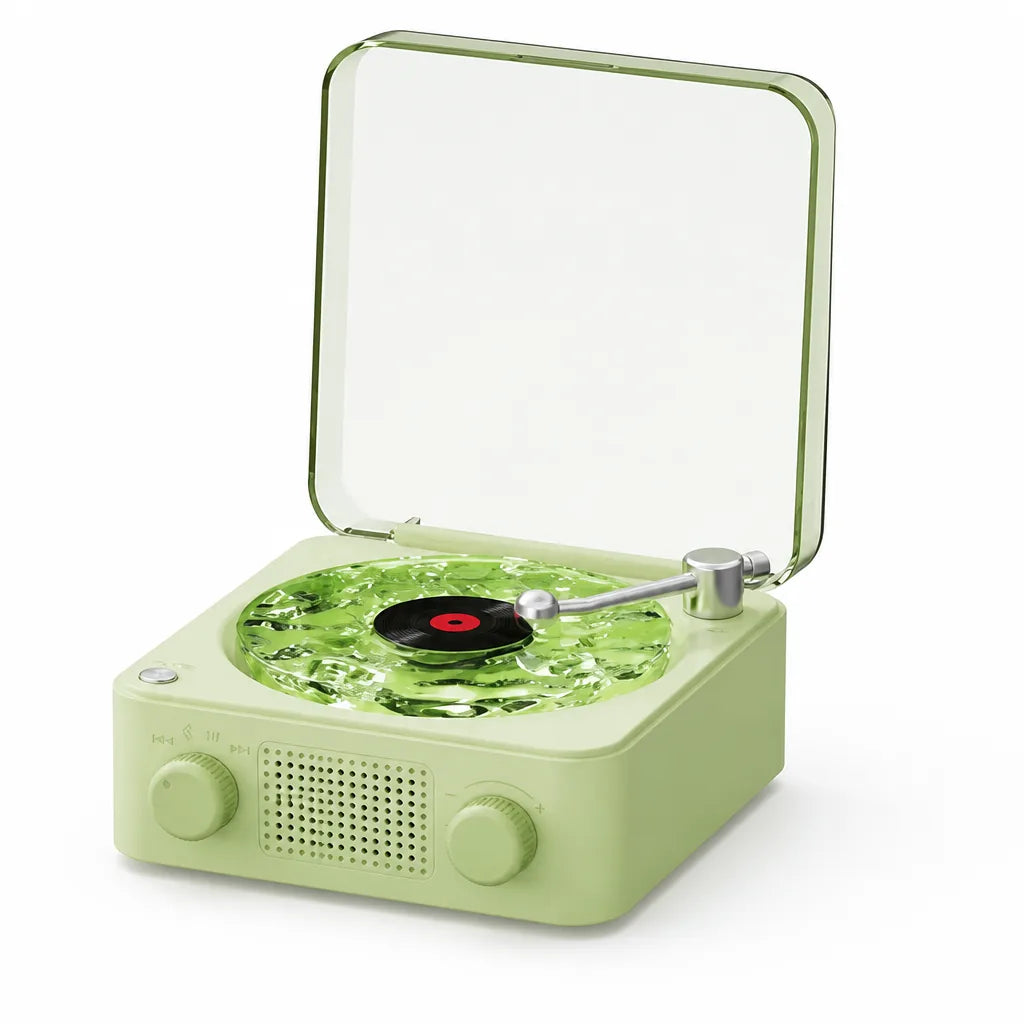 Turntable-Style Spinning Disc with RGB Light Bluetooth Speaker (360° Stereo)