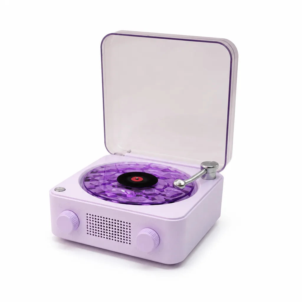 Turntable-Style Spinning Disc with RGB Light Bluetooth Speaker (360° Stereo)