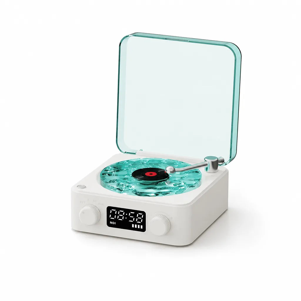 Turntable-Style Spinning Disc with RGB Light Bluetooth Speaker (360° Stereo)