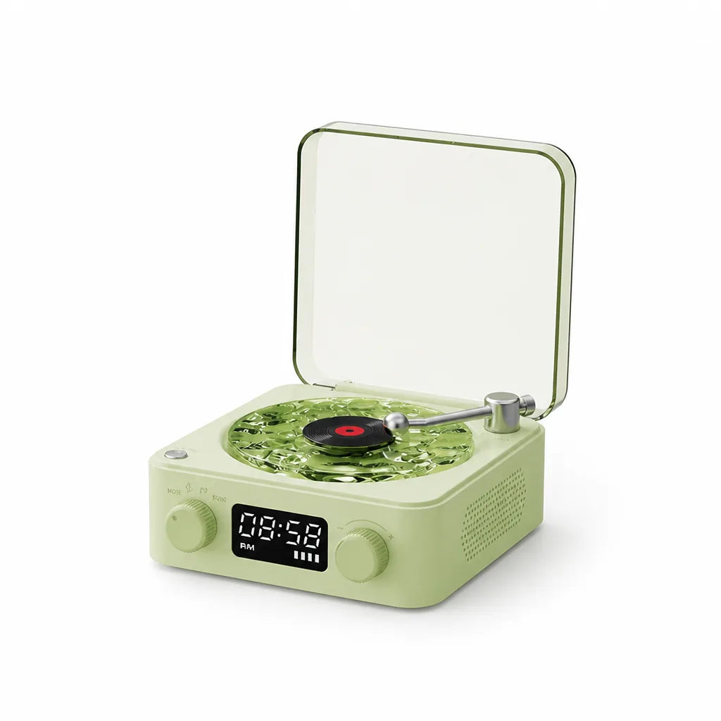 Turntable-Style Spinning Disc with RGB Light Bluetooth Speaker (360° Stereo)