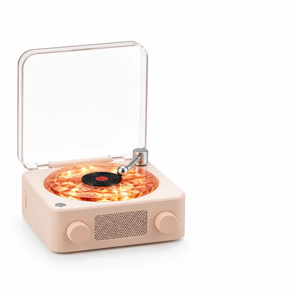 Turntable-Style Spinning Disc with RGB Light Bluetooth Speaker (360° Stereo)