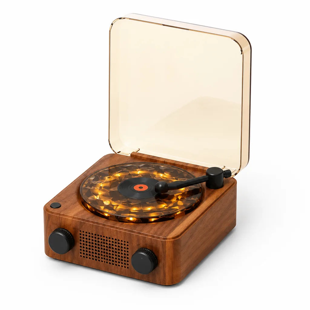 Turntable-Style Spinning Disc with RGB Light Bluetooth Speaker (360° Stereo)