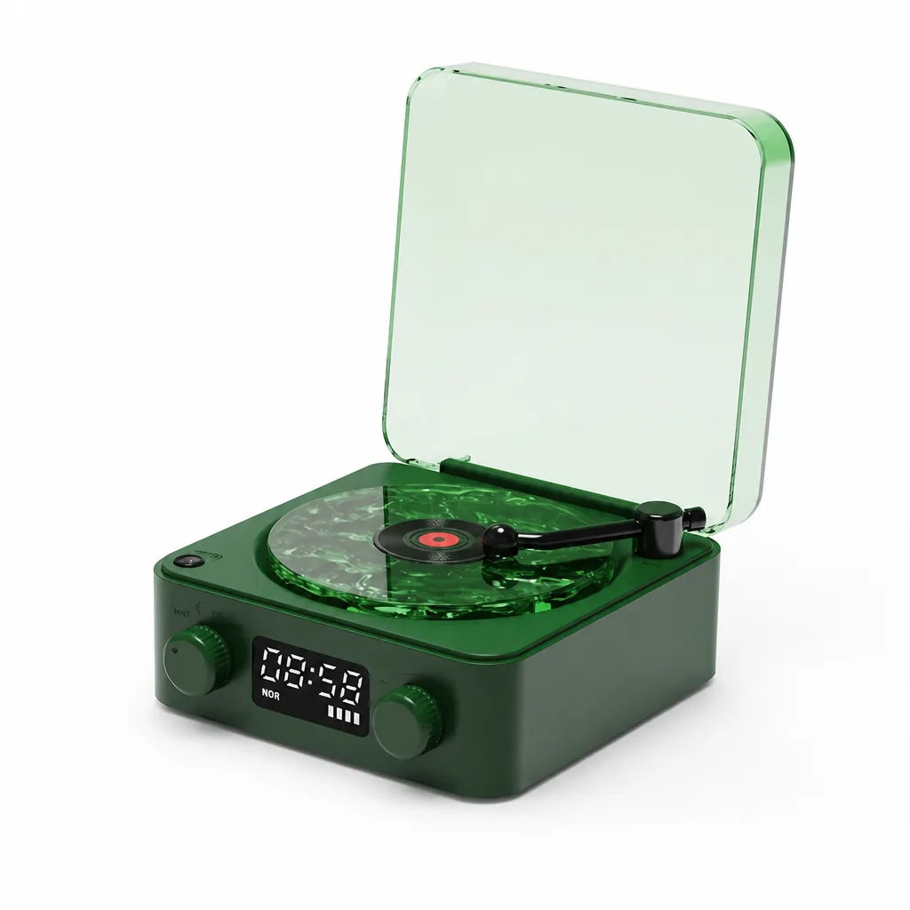 Turntable-Style Spinning Disc with RGB Light Bluetooth Speaker (360° Stereo)