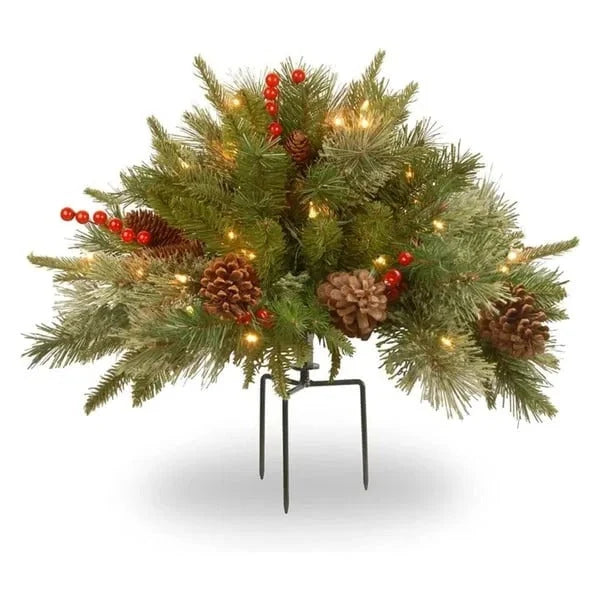 Urn Filler Snow-Dusted Evergreens With Warm White LED Timer