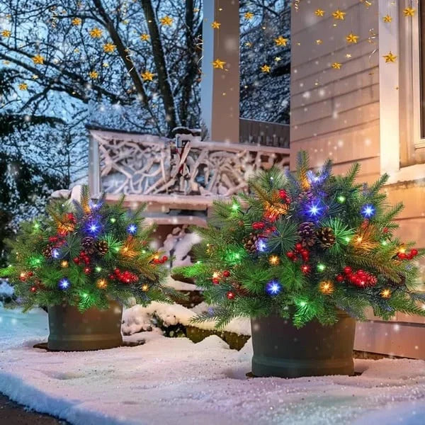 Urn Filler Snow-Dusted Evergreens With Warm White LED Timer