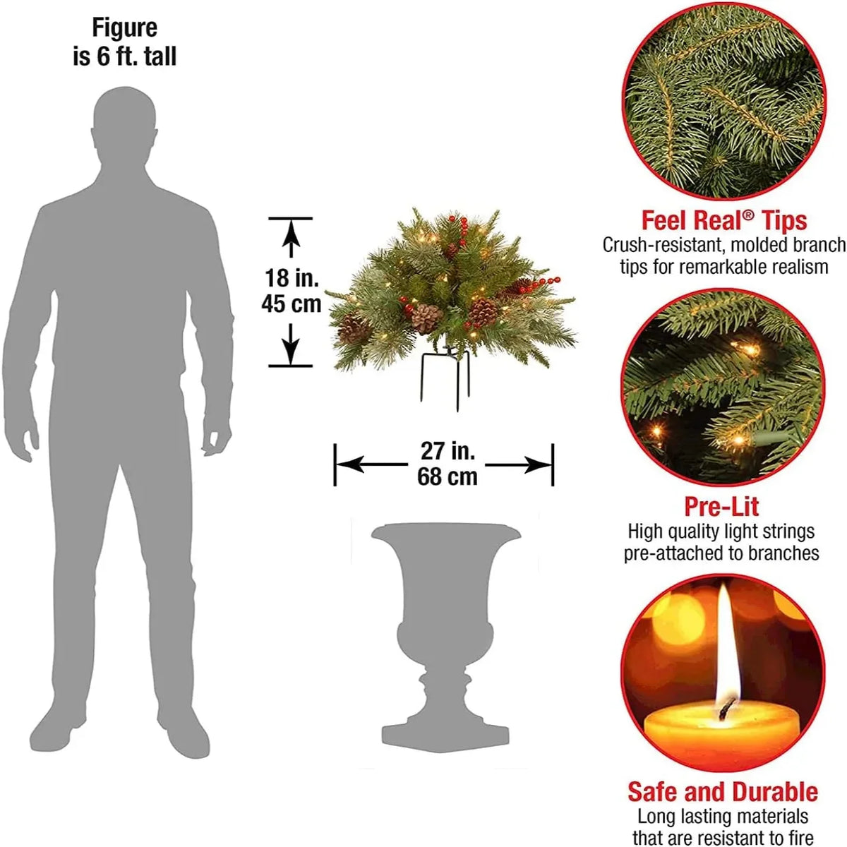 Urn Filler Snow-Dusted Evergreens With Warm White LED Timer