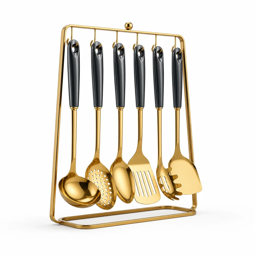 Utensil Set Stainless Steel Heat-Resistant 6-Piece Hanging Rack