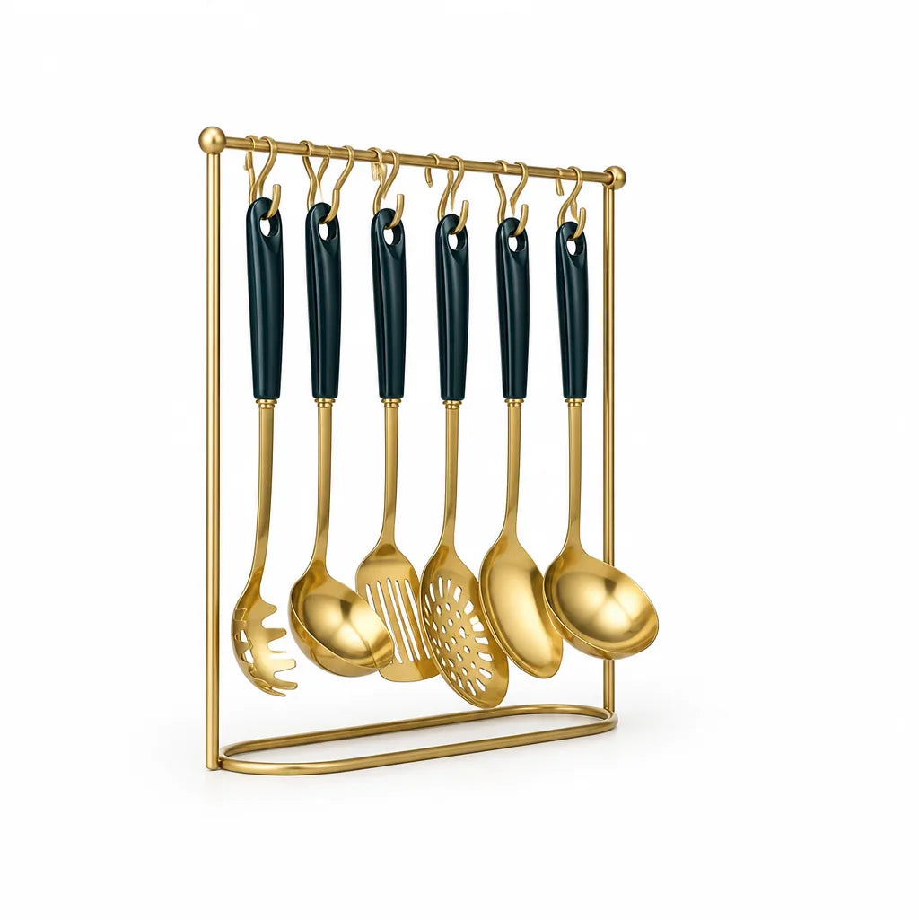 Utensil Set Stainless Steel Heat-Resistant 6-Piece Hanging Rack