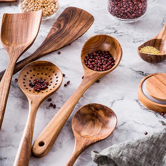 Utensil Set Teak Wood 8-Piece Heat-Resistant & Non-Toxic
