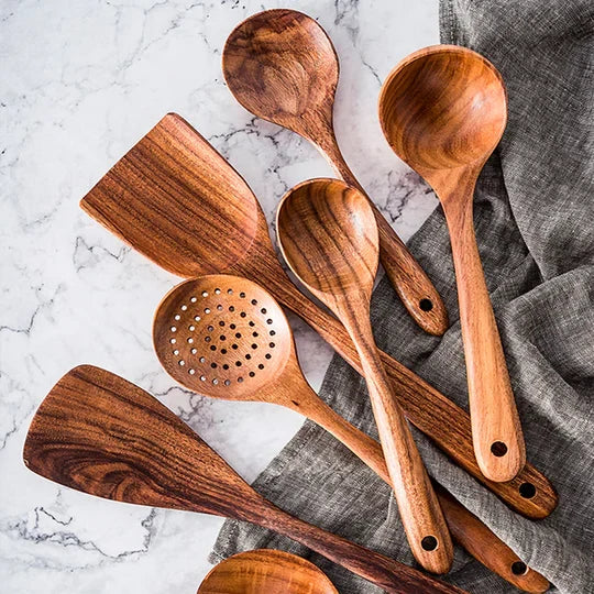 Utensil Set Teak Wood 8-Piece Heat-Resistant & Non-Toxic