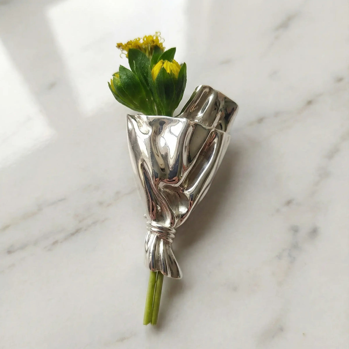Vase Brooch Real-Stem Opening Polished Metal
