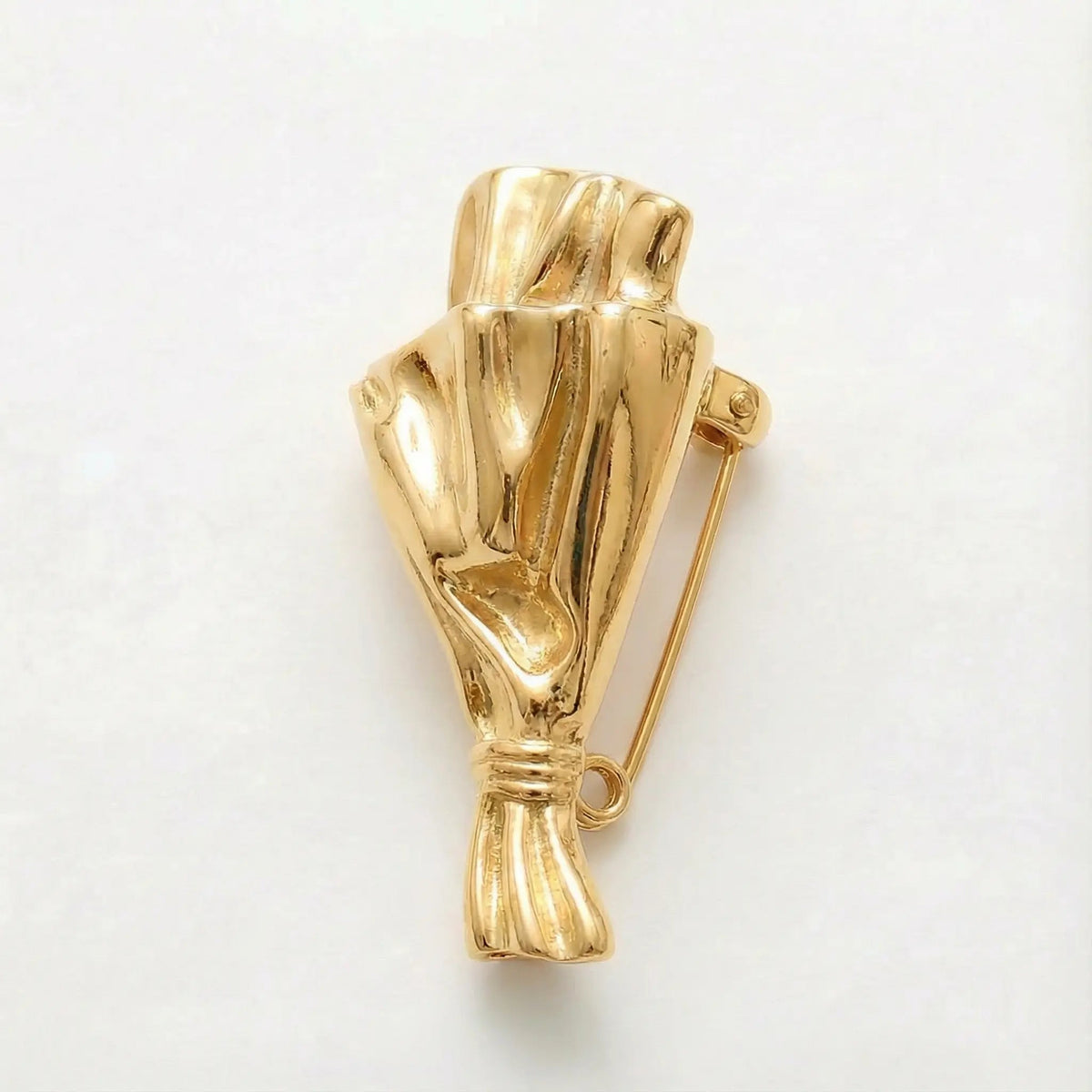Vase Brooch Real-Stem Opening Polished Metal