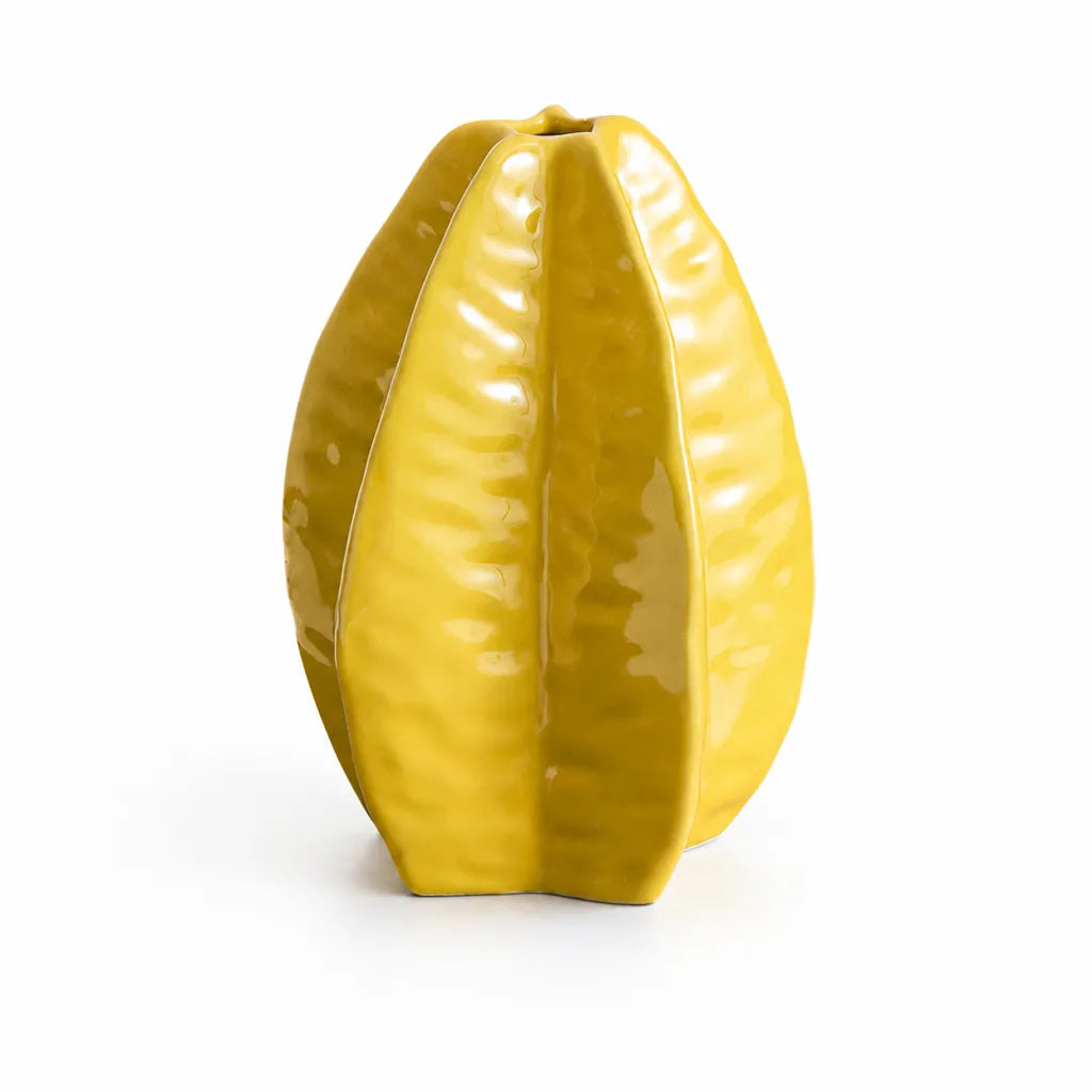 Vase Leaf-Shaped Glossy Ceramic Yellow