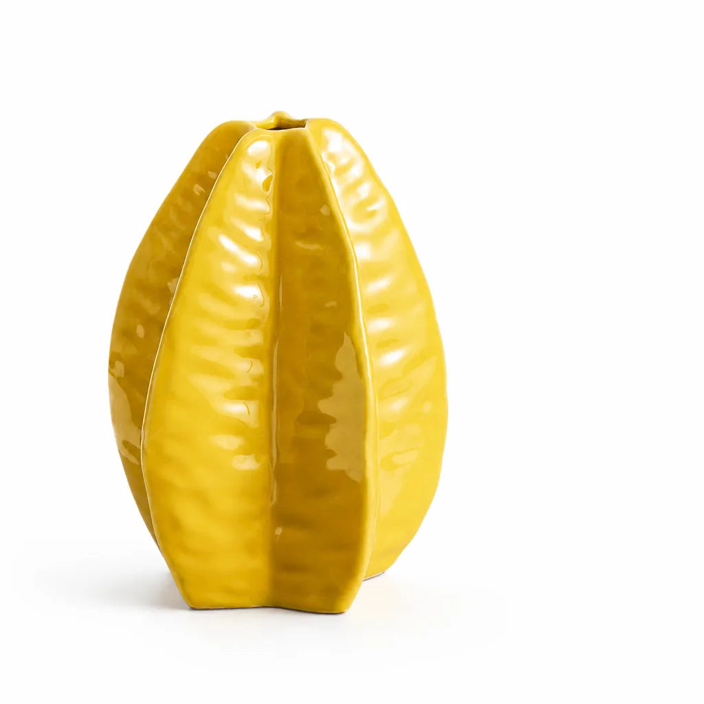 Vase Leaf-Shaped Glossy Ceramic Yellow