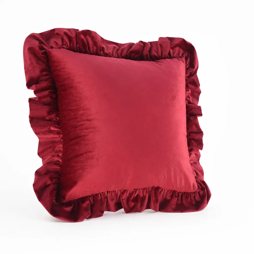 Velvet Face Pillow Sham With Ruffled Flange (Hidden Zipper)