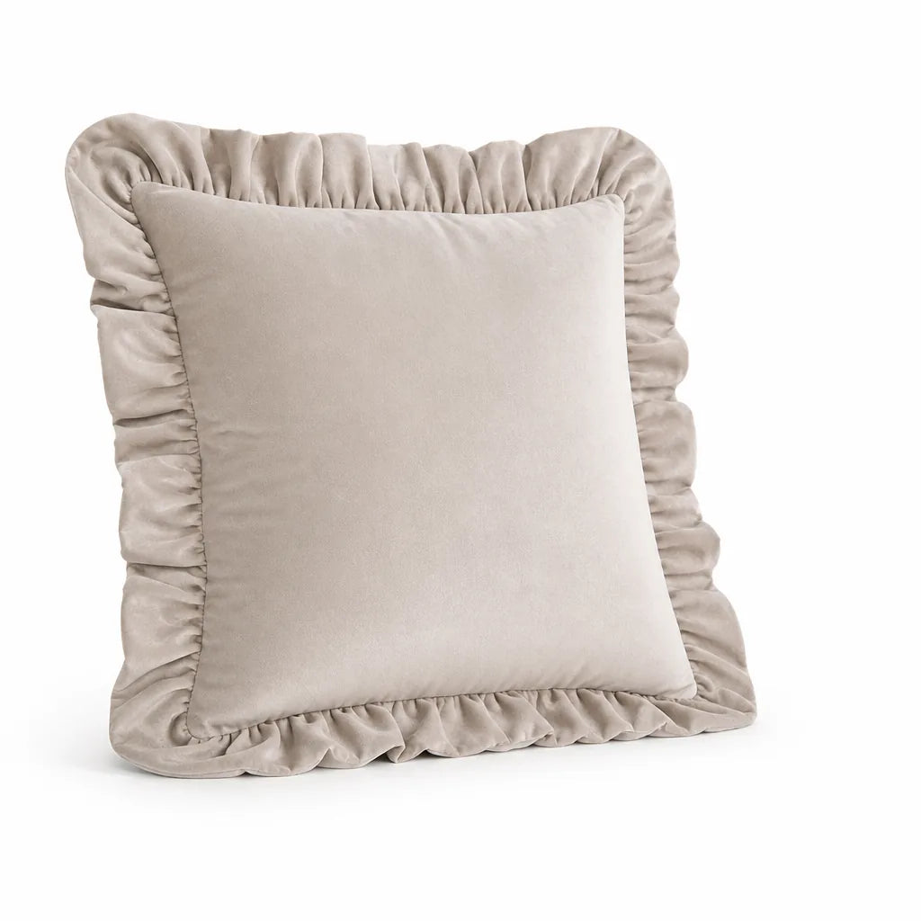 Velvet Face Pillow Sham With Ruffled Flange (Hidden Zipper)