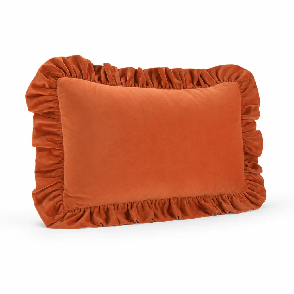 Velvet Face Pillow Sham With Ruffled Flange (Hidden Zipper)