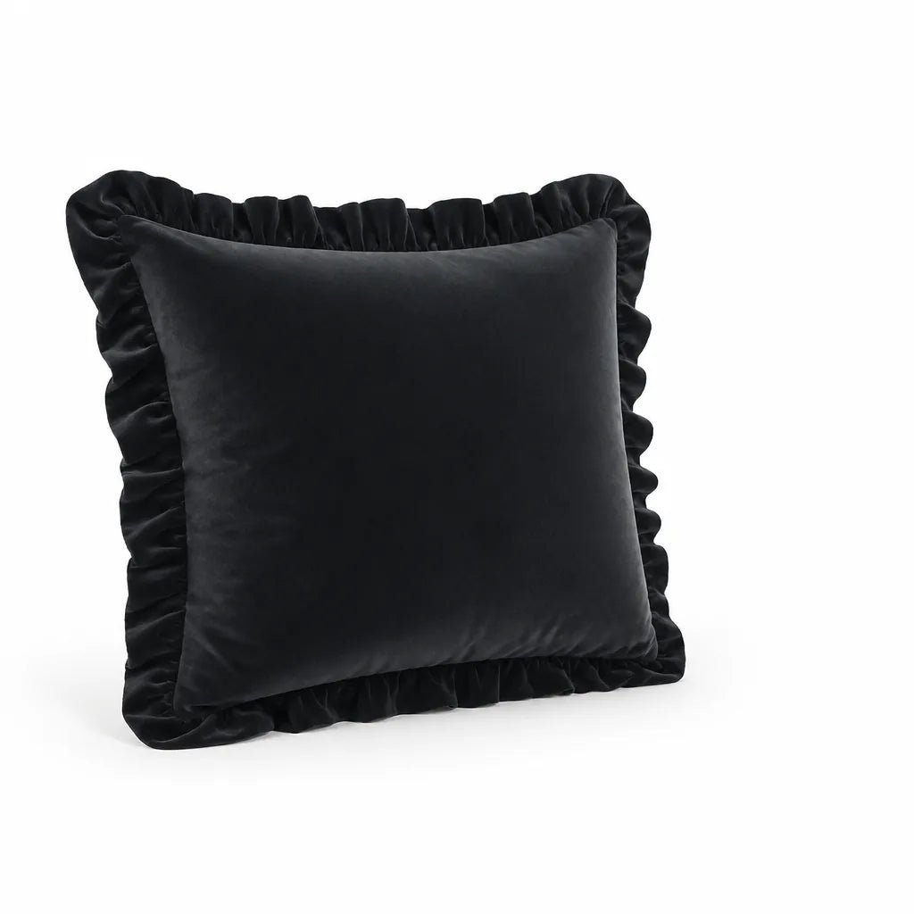 Velvet Face Pillow Sham With Ruffled Flange (Hidden Zipper)
