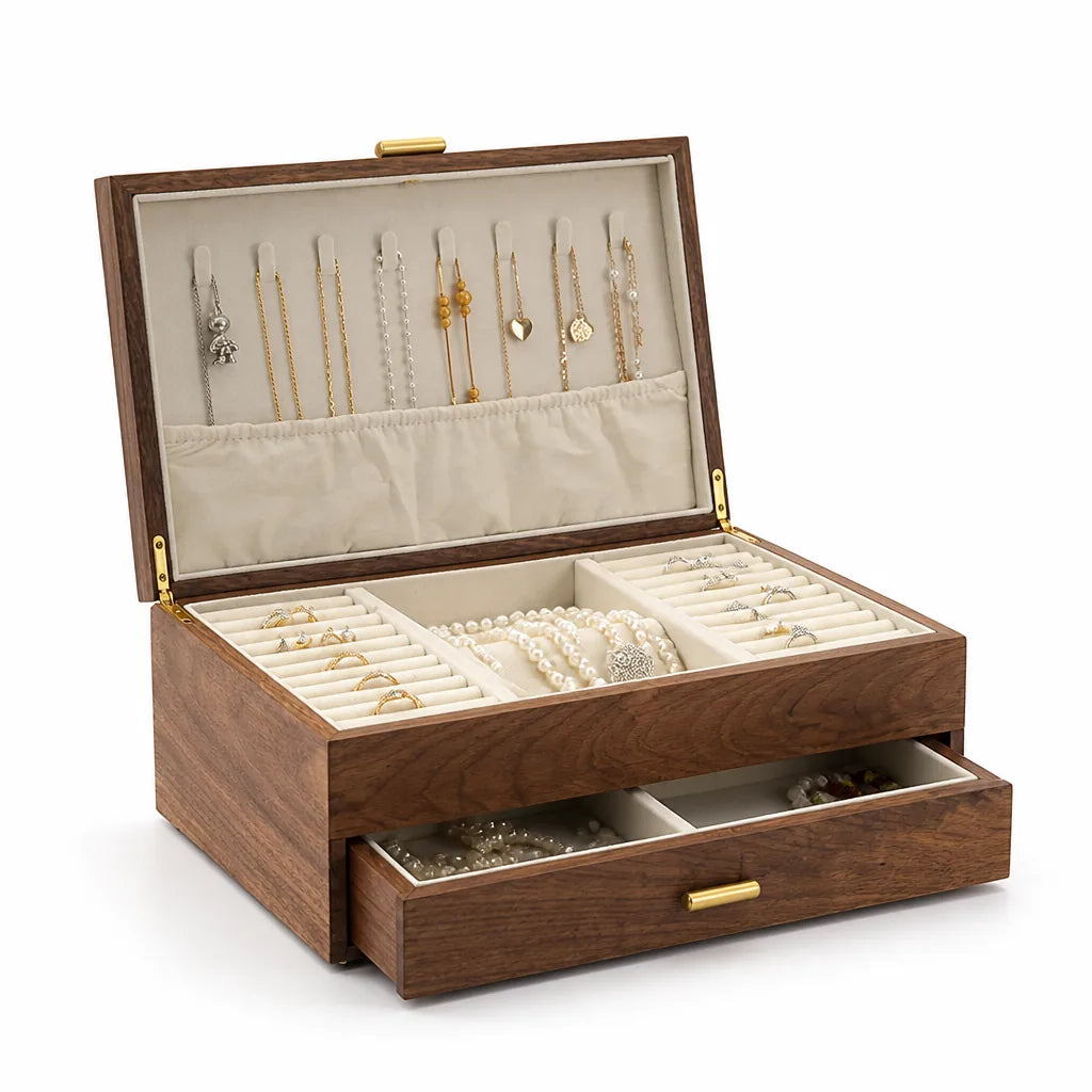 Velvet-Lined Walnut Jewelry Box